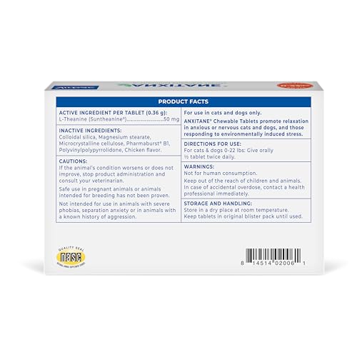 Virbac Anxitane tablets used during grooming and travel to reduce stress