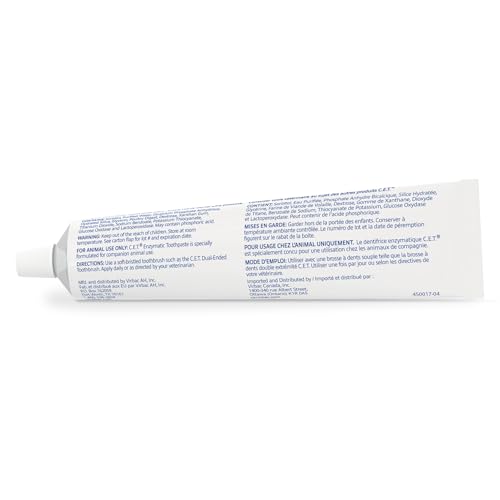 Virbac C.E.T. dual-ended toothbrush illustrates safe, thorough brushing.