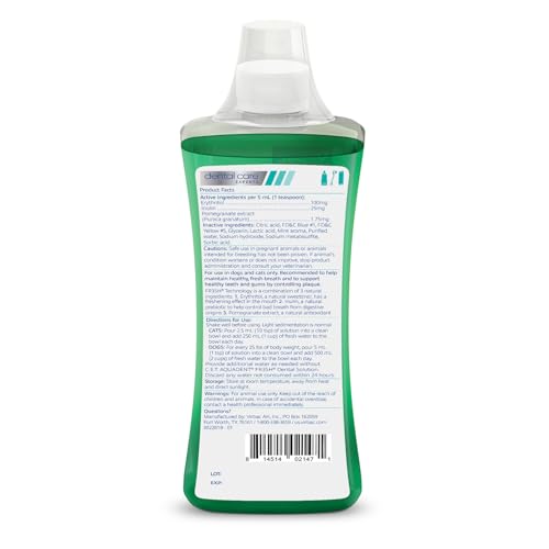 Virbac C.E.T. Aquadent dogs-cats bottle shows dual-species use in daily water.