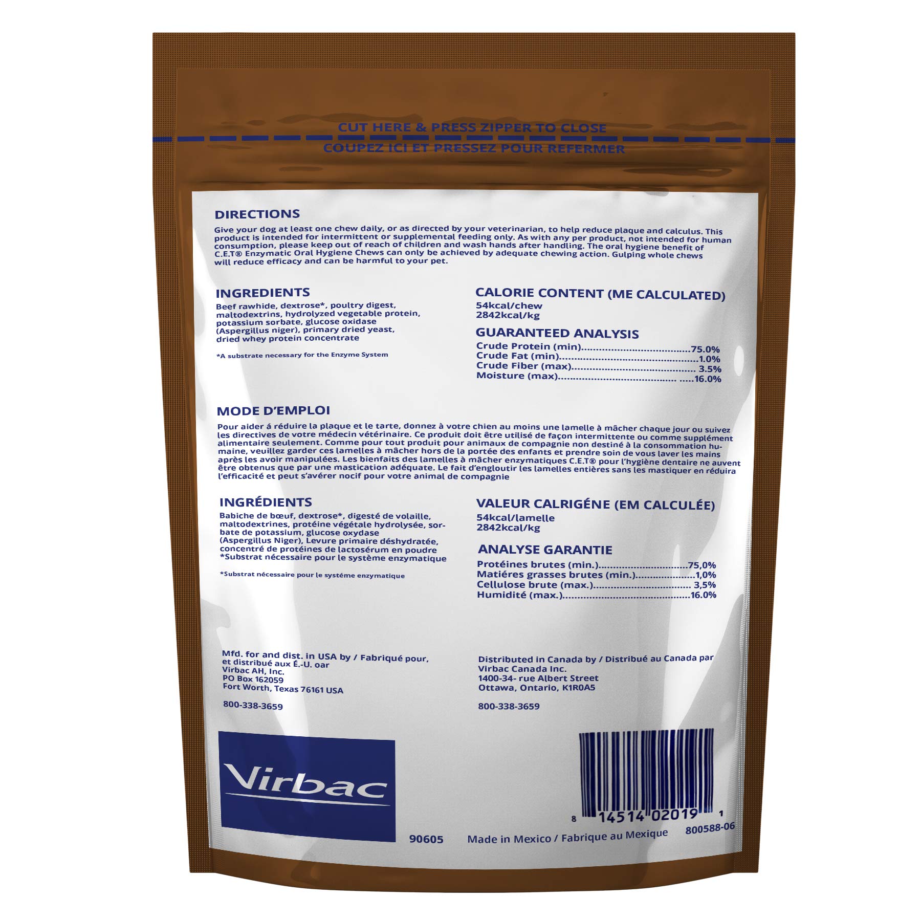 Virbac CET dual enzyme system targets teeth and tartar during chew time.