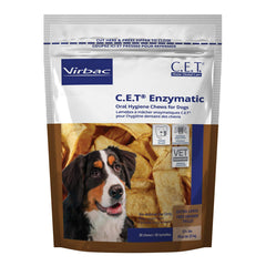 Virbac CET enzymatic chews large bag for dogs over 50 lbs supporting daily dental care.