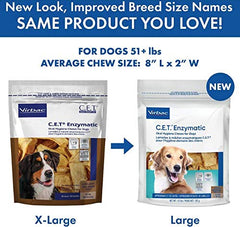 Virbac C.E.T. enzymatic chews in package promote fresh breath and plaque control for large dogs