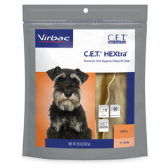 Virbac C.E.T. HEXtra chews in bag promote daily dental care for small dogs.