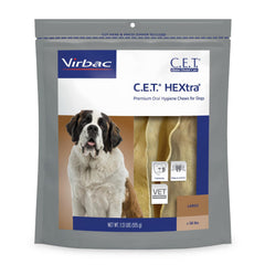 Virbac C.E.T. HEXtra Premium dog chews packaging supports daily dental care