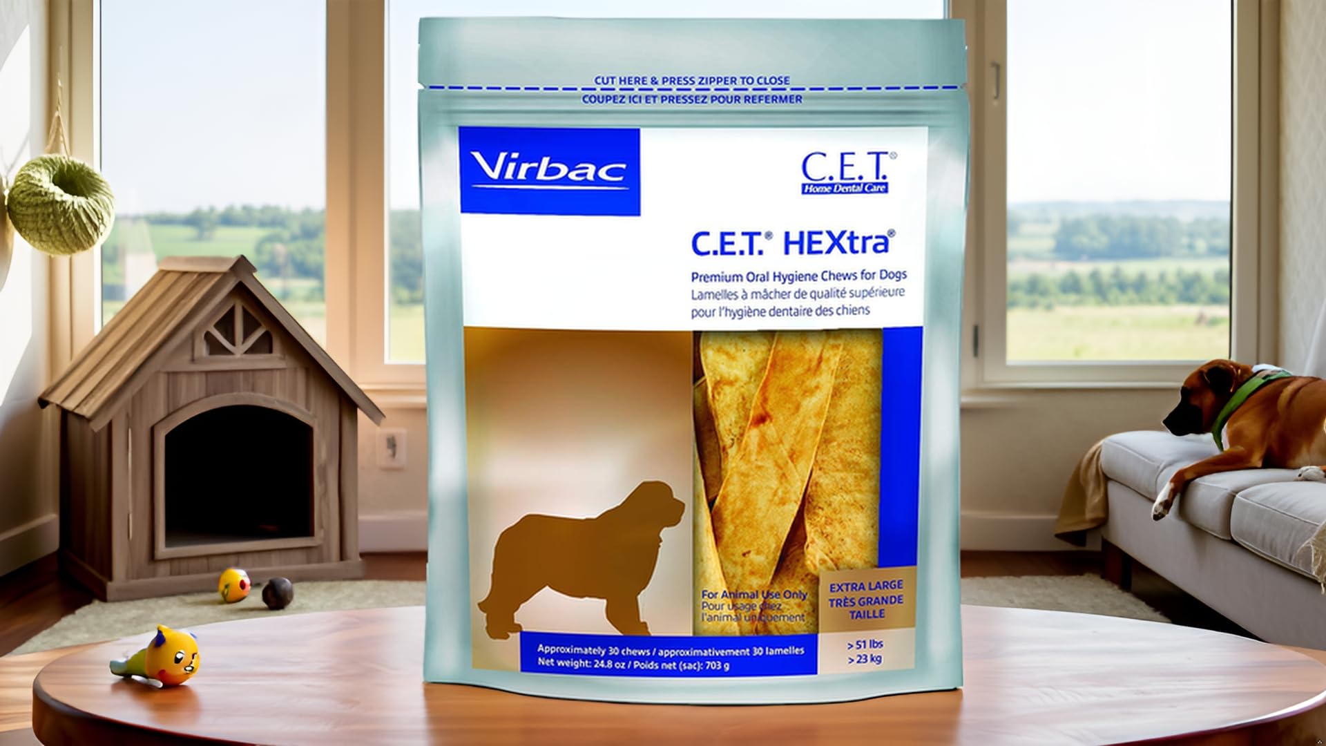 Virbac C.E.T. HEXtra Premium dog chews poultry flavor aids fresh breath