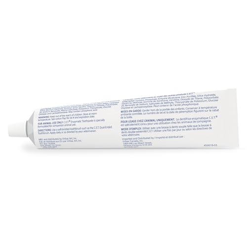 Virbac C.E.T. toothpaste shown on dog teeth supports daily dental care.
