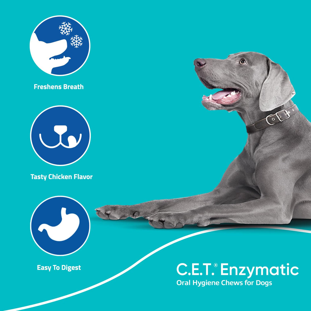 Virbac CET teeth-cleaning chews illustrated to help reduce buildup