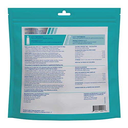 Virbac CET Veggiedent FR3SH chew close-up highlights texture and tartar-control potential.