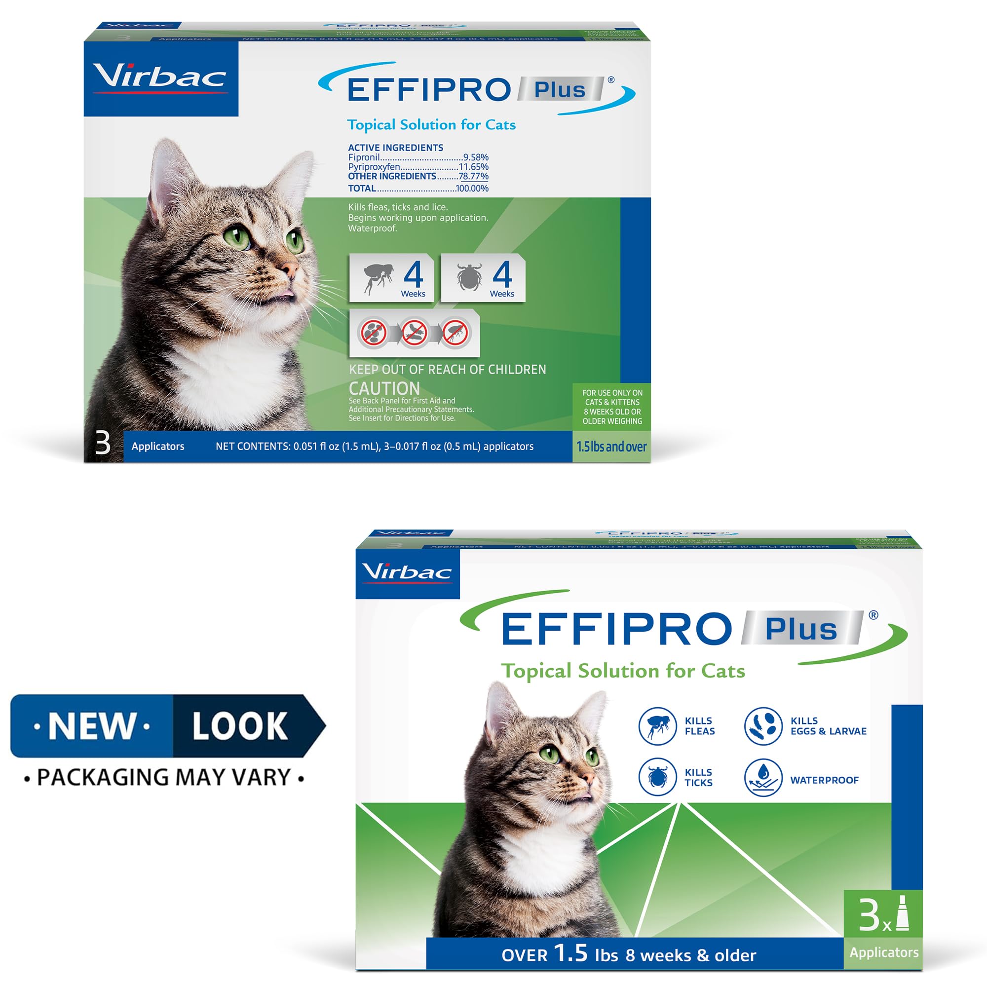 Virbac Effipro Plus cats show flea eggs and larvae control.