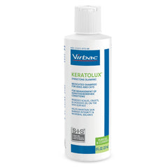 Virbac Keratolux Shampoo bottle front showcases tar-free formula for gentle cleansing.