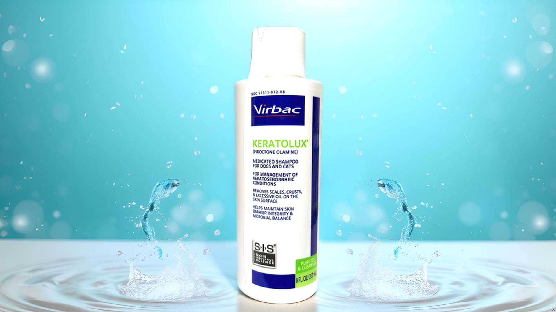 Virbac Keratolux Shampoo demonstrates scales removal during grooming.