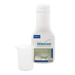 Virbac Rebound bottle pour highlighting hydration and recovery support for cats.