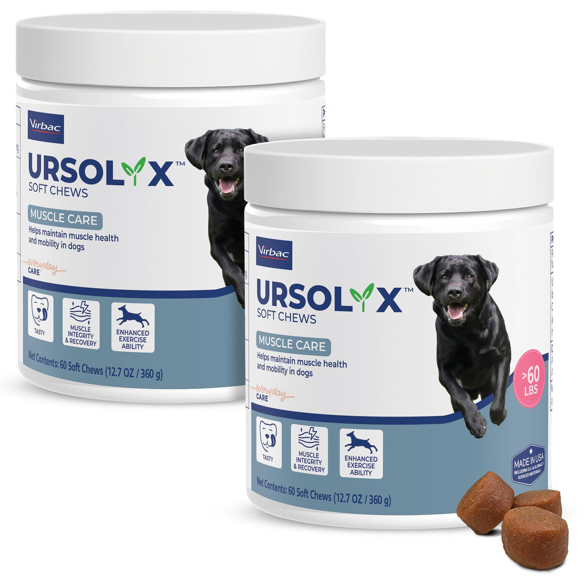 Virbac URSOLYX soft chews bacon flavor bottle showing easy daily dose for dogs