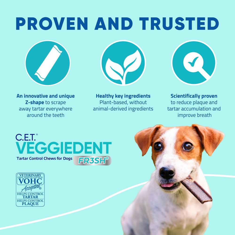 Virbac VeggieDent FR3SH packaging with VOHC approval and safe formula.