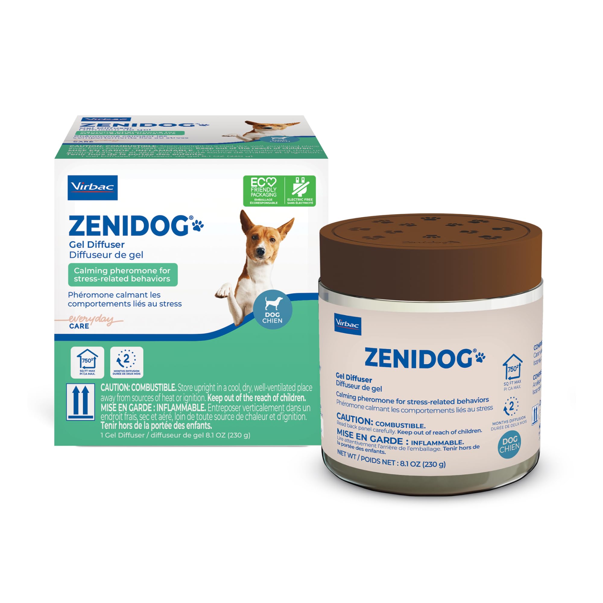 Virbac Zenidog gel diffuser close-up showing discreet calming support for dogs