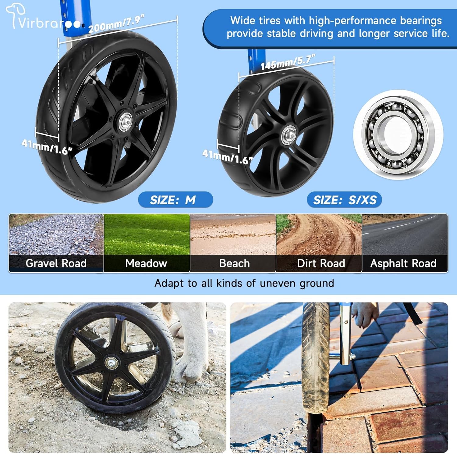 Virbraroo durable bearings ensure quiet rotation on varied surfaces.