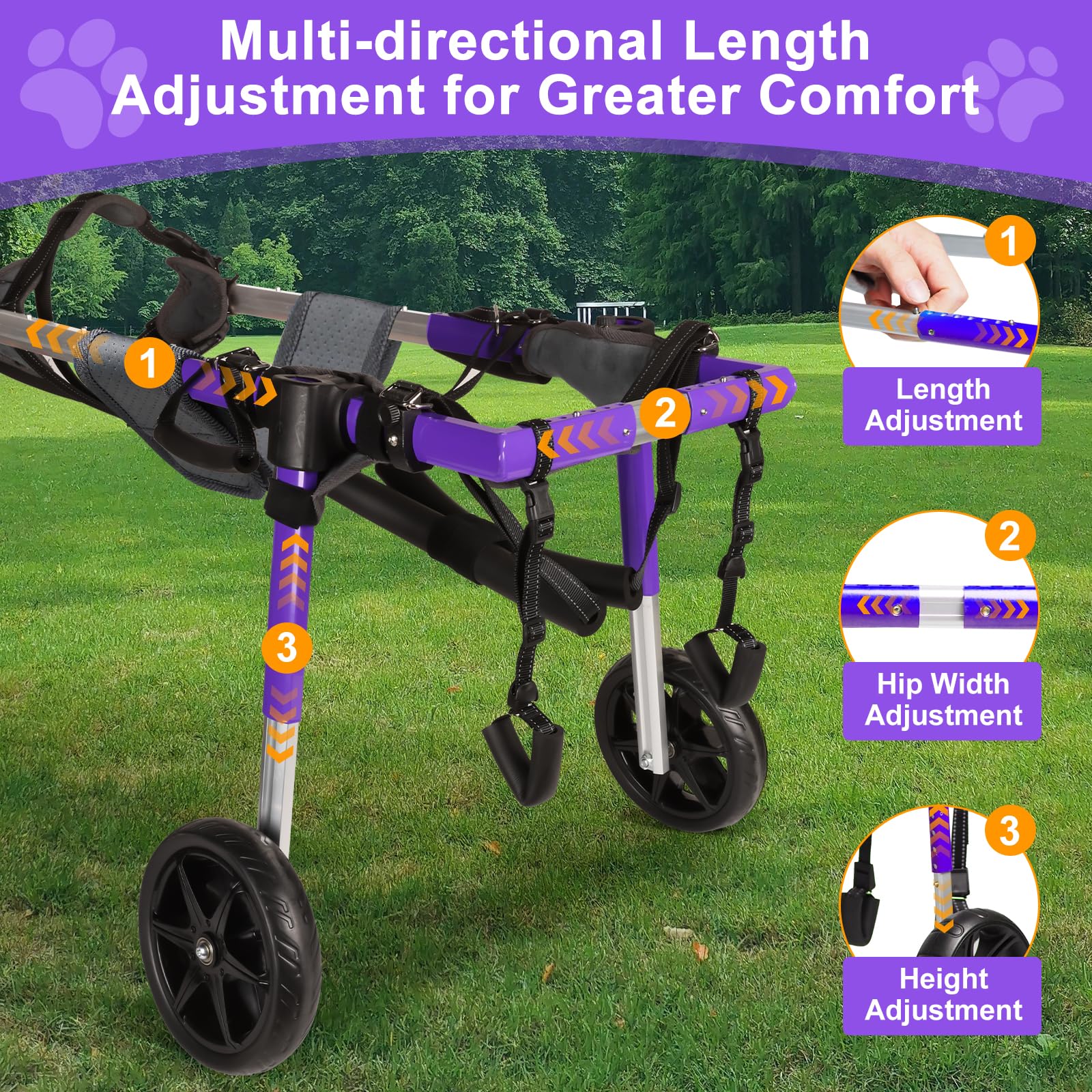 Virbraroo dog wheelchair front harness attachment enables quick, stress-free setup.