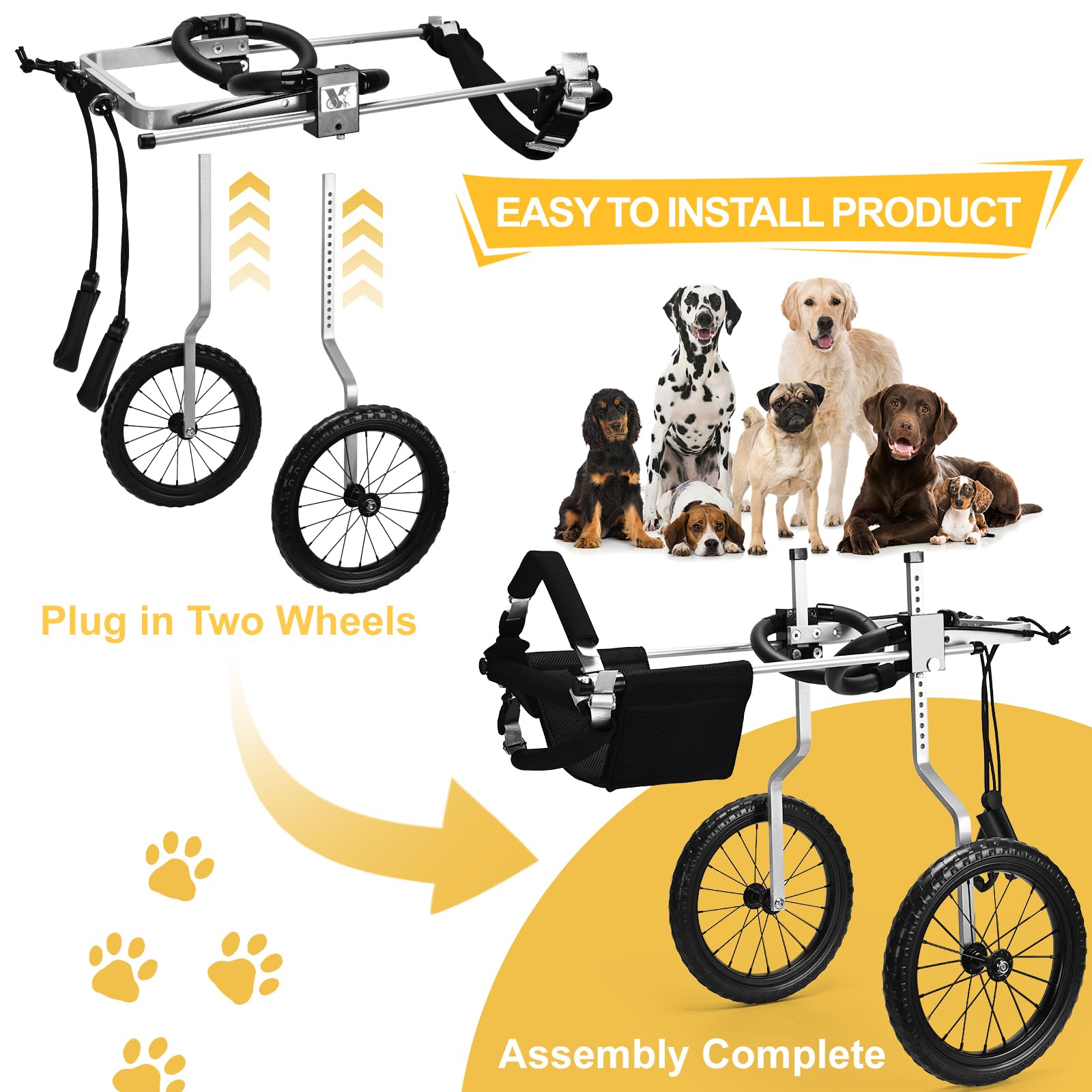 Virbraroo dog wheelchair front-legs-supported design for hind-leg disabilities