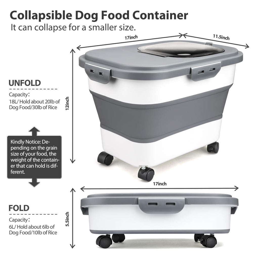 Viretec dog food container with casters attached allows easy repositioning in the pantry.