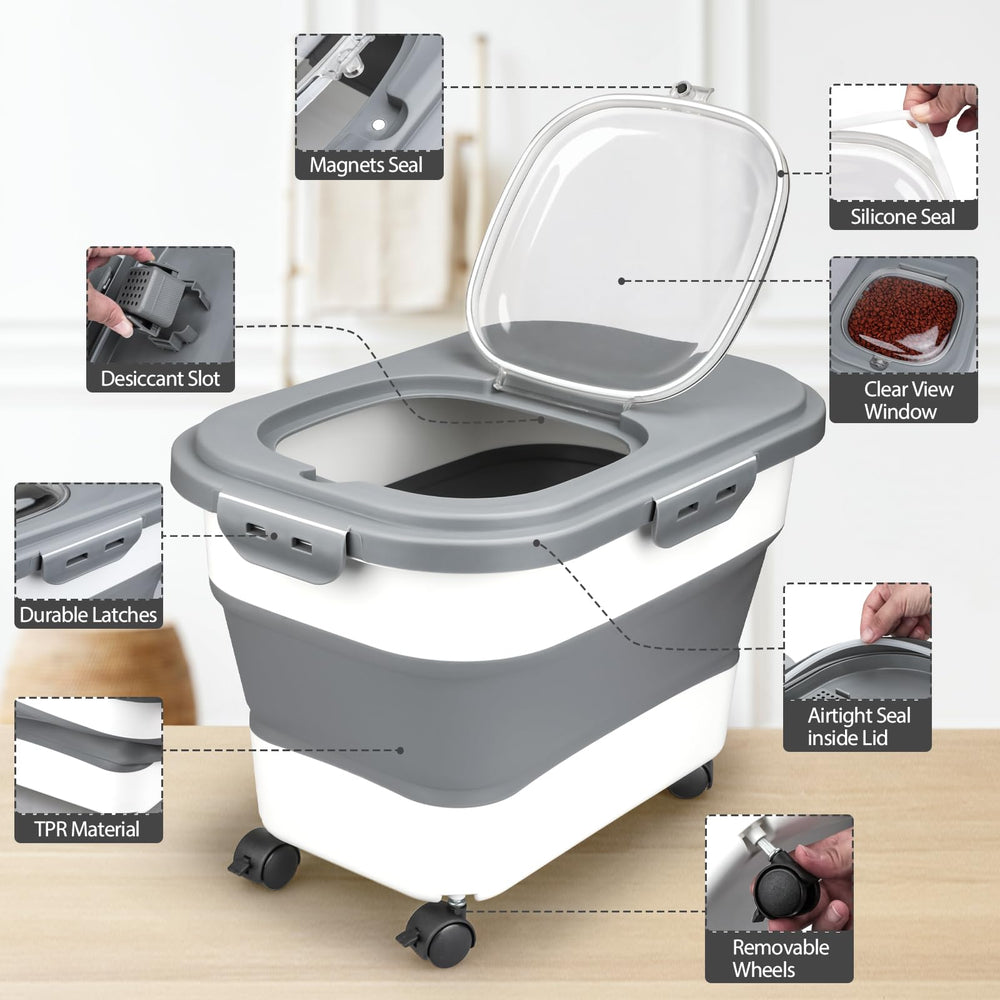 Viretec dog food container four snap-lock latches create a secure airtight seal.
