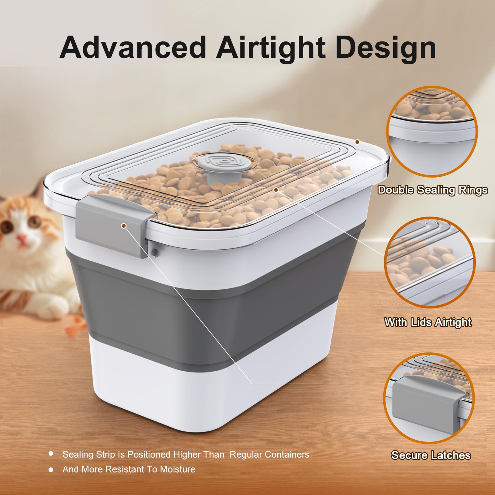 Viretec one-hand operation lid for easy pouring and scooping.