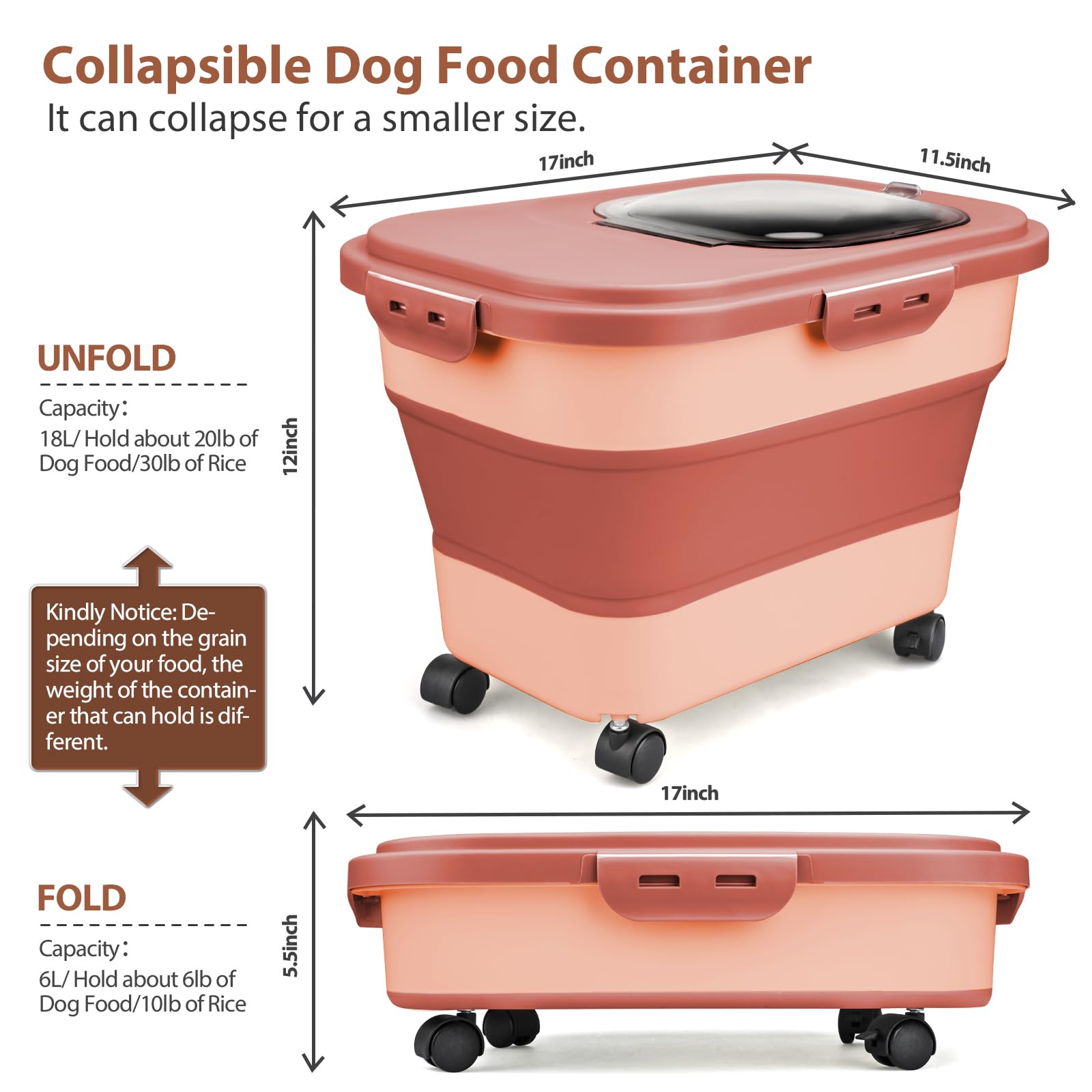 Viretec dog food storage with wheels enables easy relocation when full.