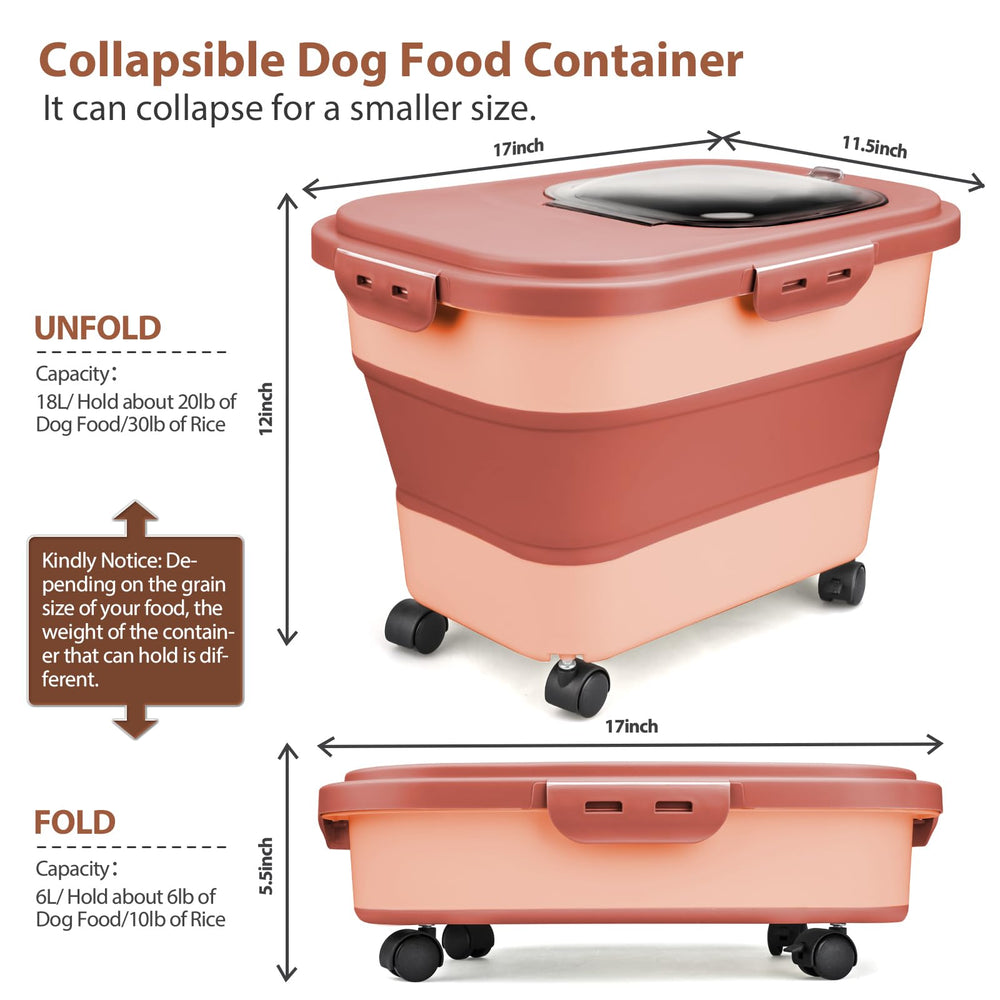 Viretec dog food storage with wheels enables easy relocation when full.