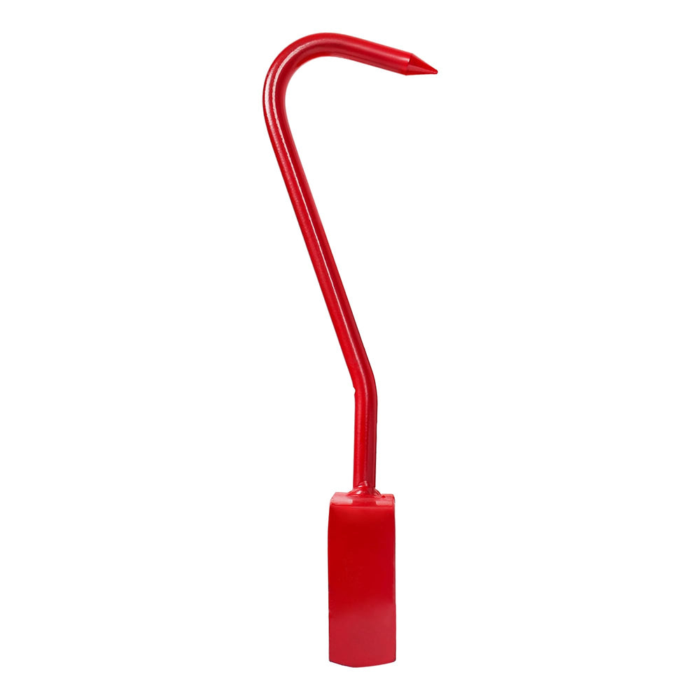 VIRTIONZ 11-inch red hay hook in use during bale handling in a farm setting