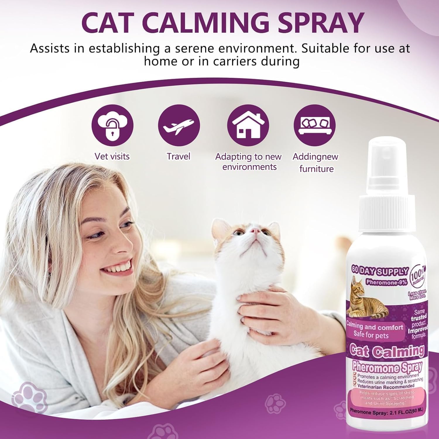 Virtual Crash Cat Calming Spray demonstrates travel-use to ease pet stress