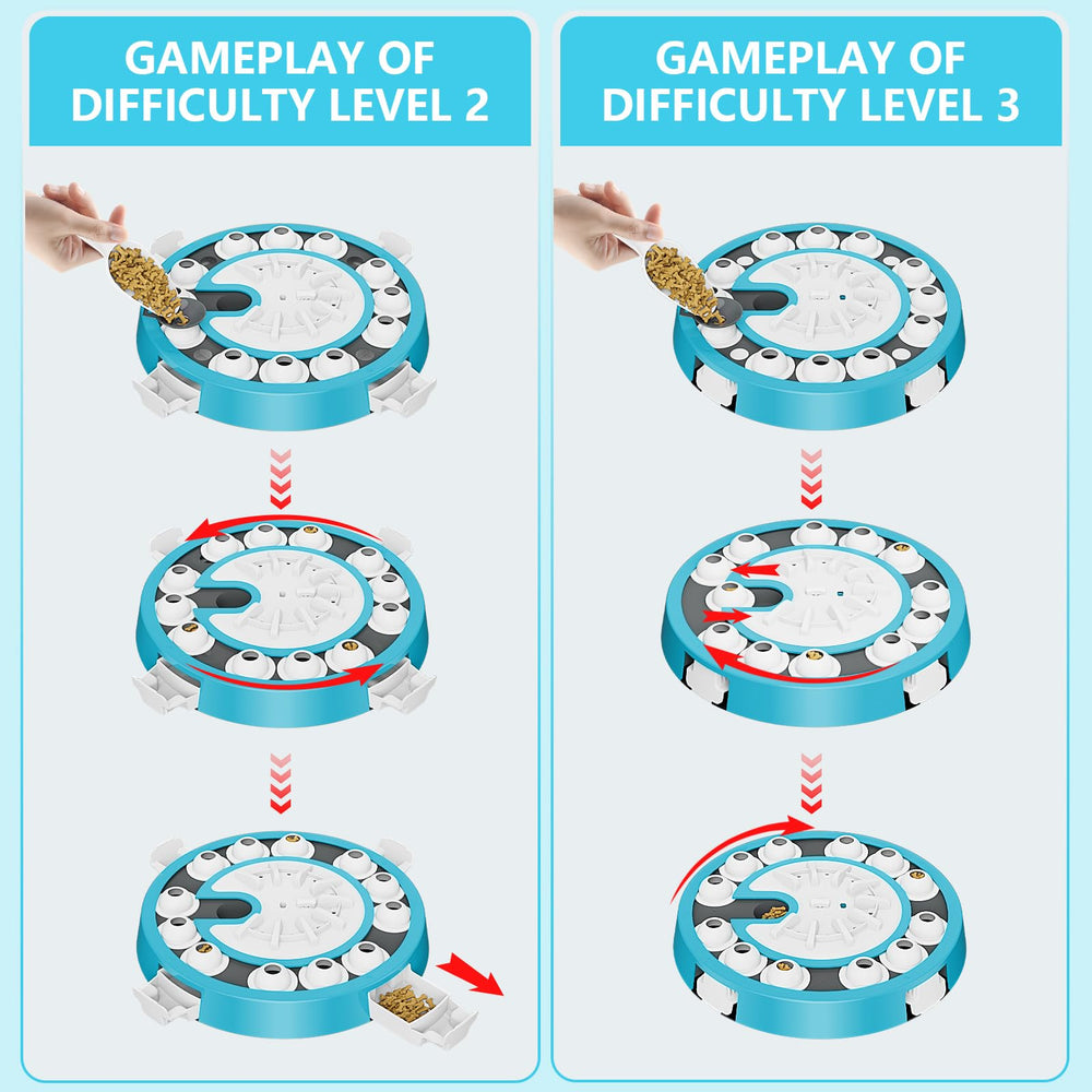 Virtulance level 3 under-disc food slots promote slow, deliberate treat discovery