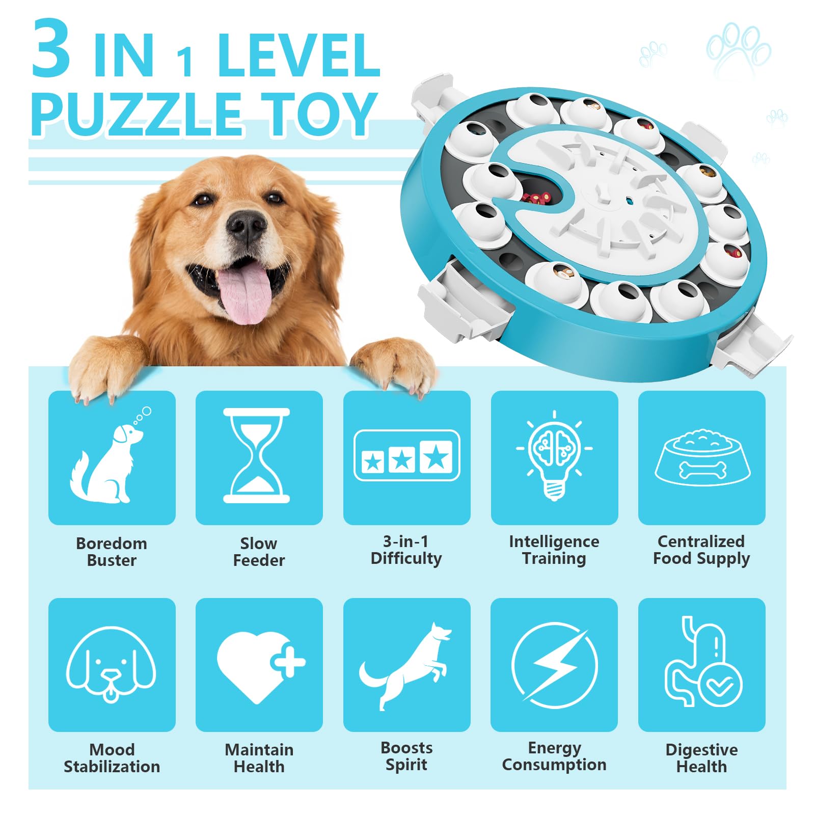 Virtulance level 3 rotating disc feature keeps dogs mentally active during treat search