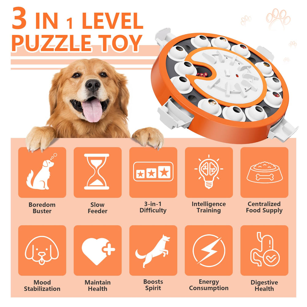 Virtulance dog puzzle toy modular design highlight for safe, adjustable play.