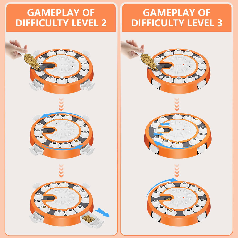 Virtulance dog puzzle toy rotating disc demonstrates interactive problem-solving and sniffing activity.