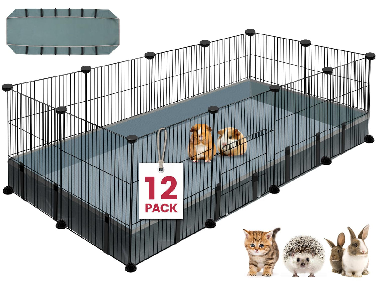 VISCOO 12-panel playpen assembled indoors shows sturdy small-pet enclosure