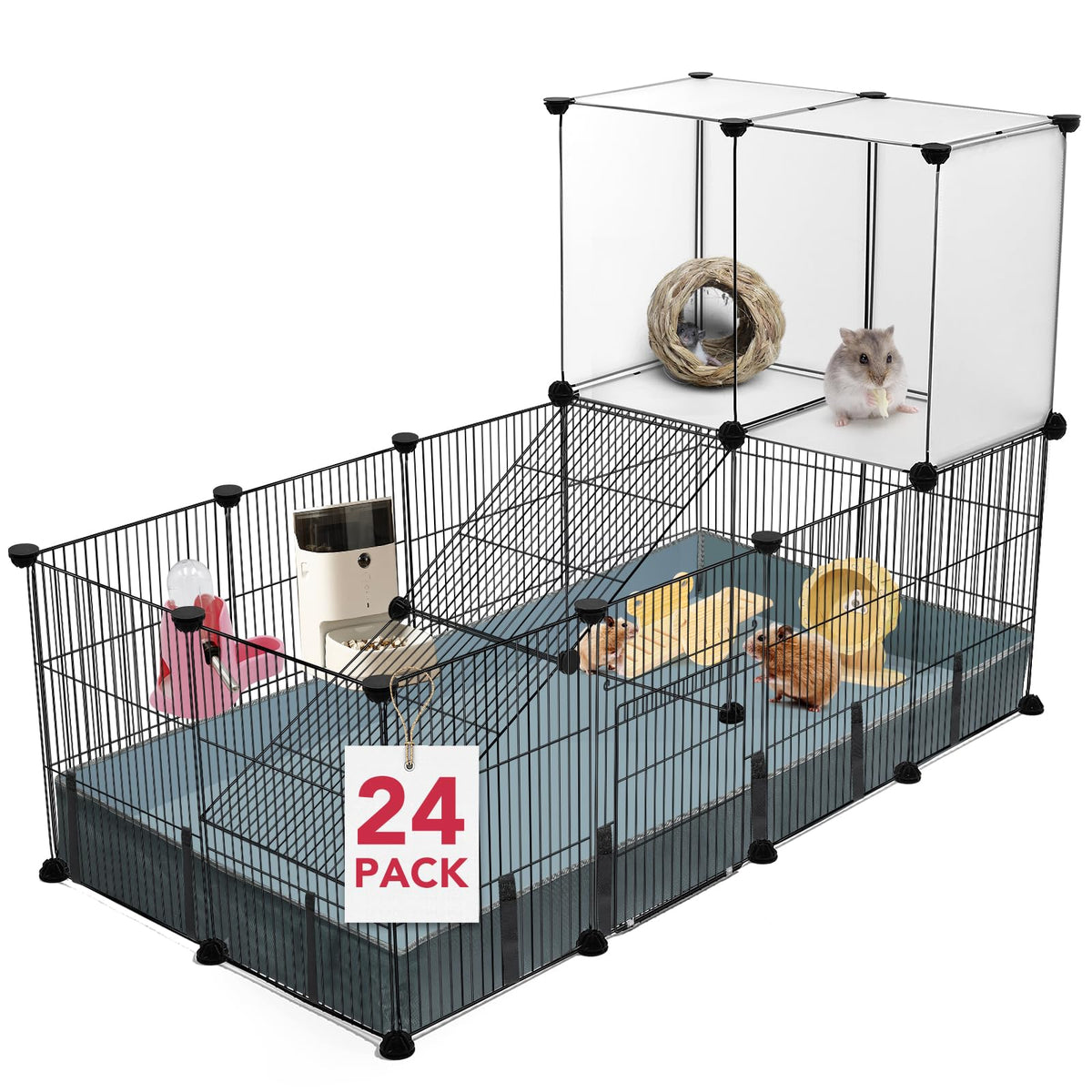 Viscoo 24-panels small-animal playpen assembly demonstrates versatile DIY layouts for safe pet play.