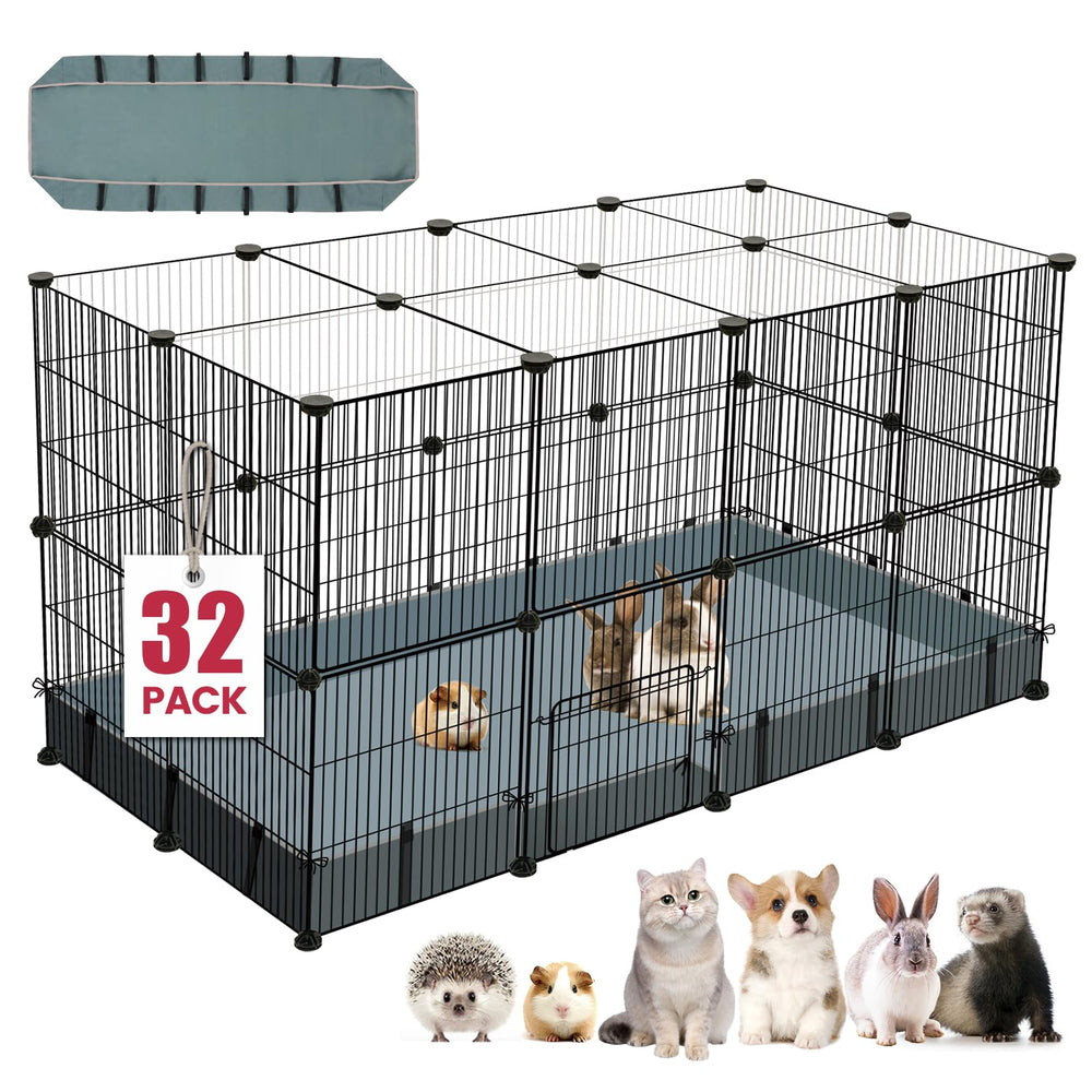 VISCOO 32-panels playpen assembled shows sturdy indoor containment for small pets