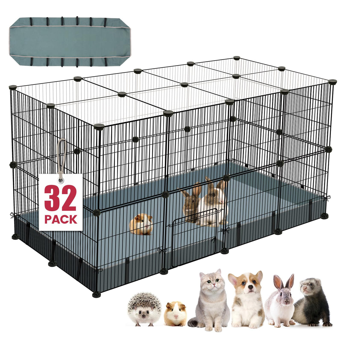 VISCOO 32-panels playpen assembled shows sturdy indoor containment for small pets