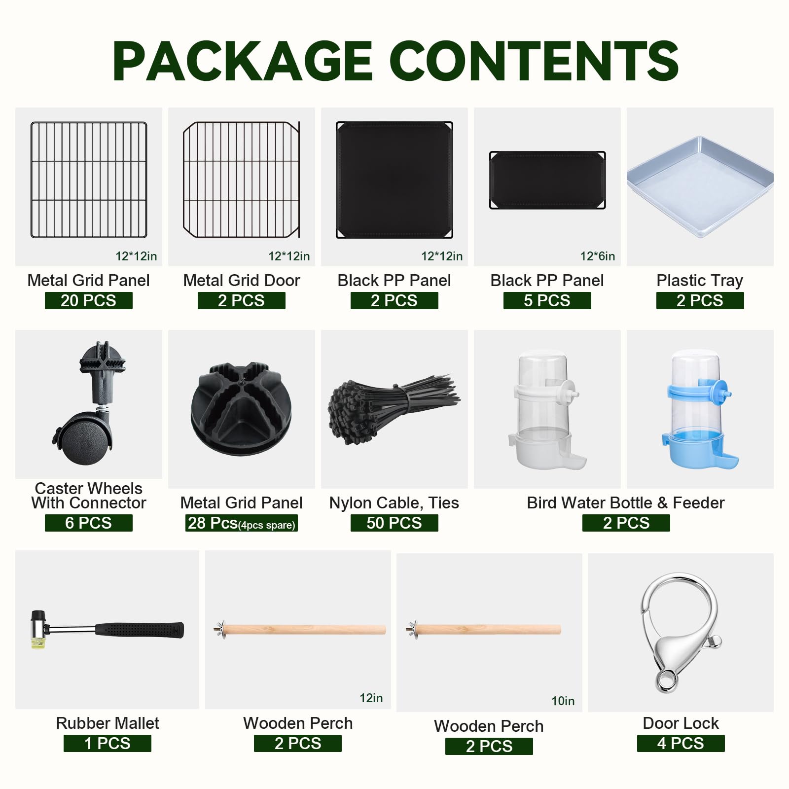 VISCOO bird cage packaging and assembly uses included hammer.