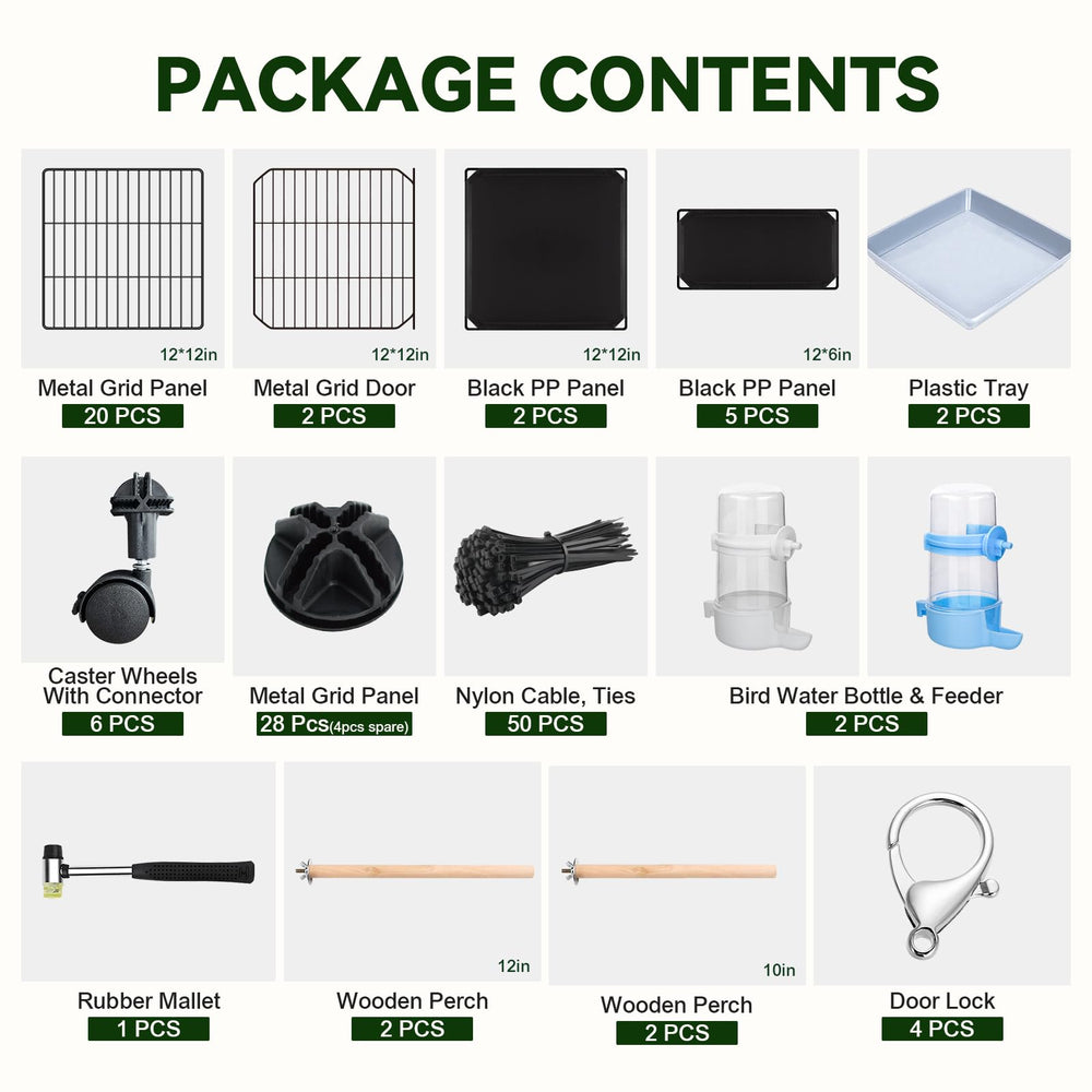 VISCOO bird cage packaging and assembly uses included hammer.