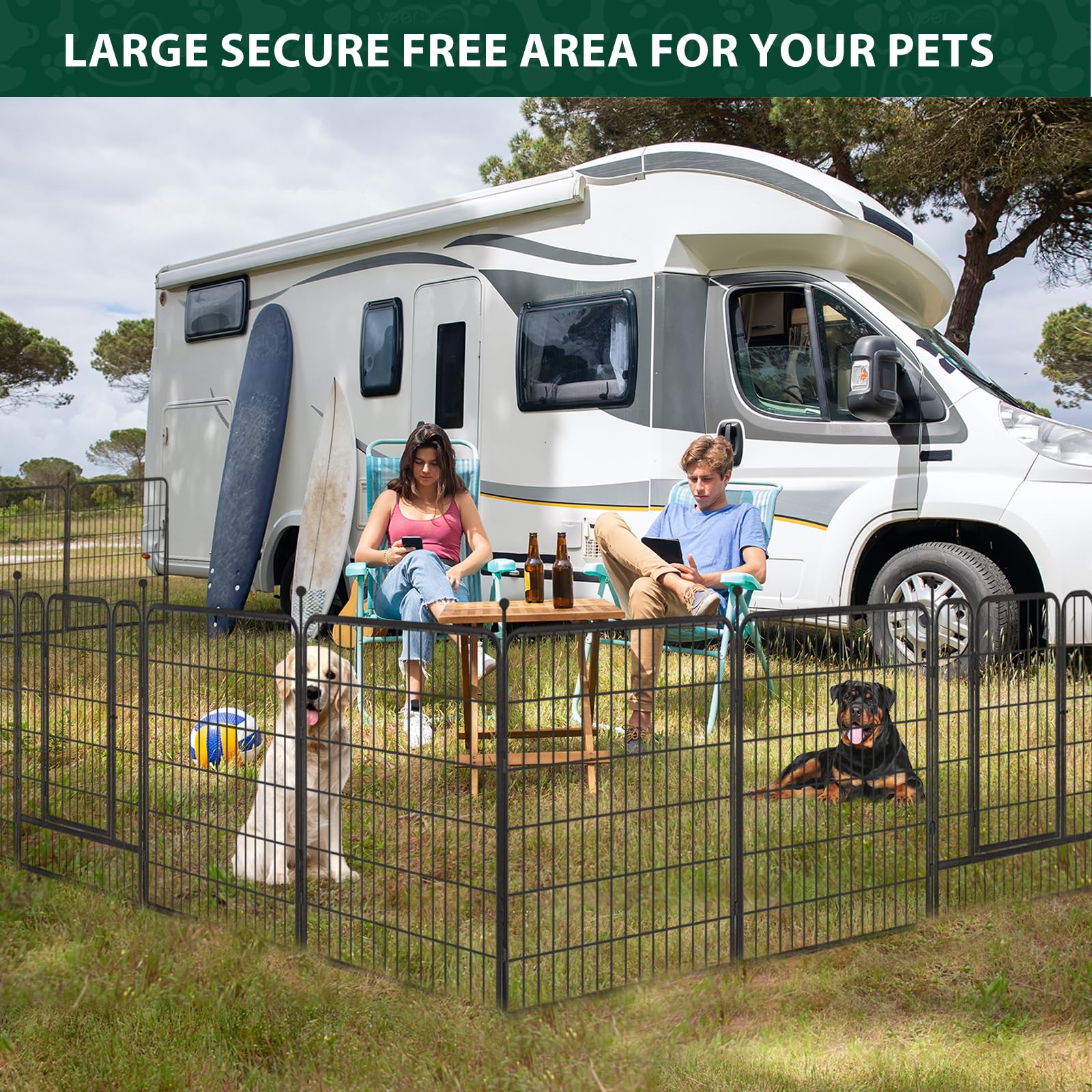 Viscoo dog playpen ground-stability feature keeps panels steady on various surfaces.