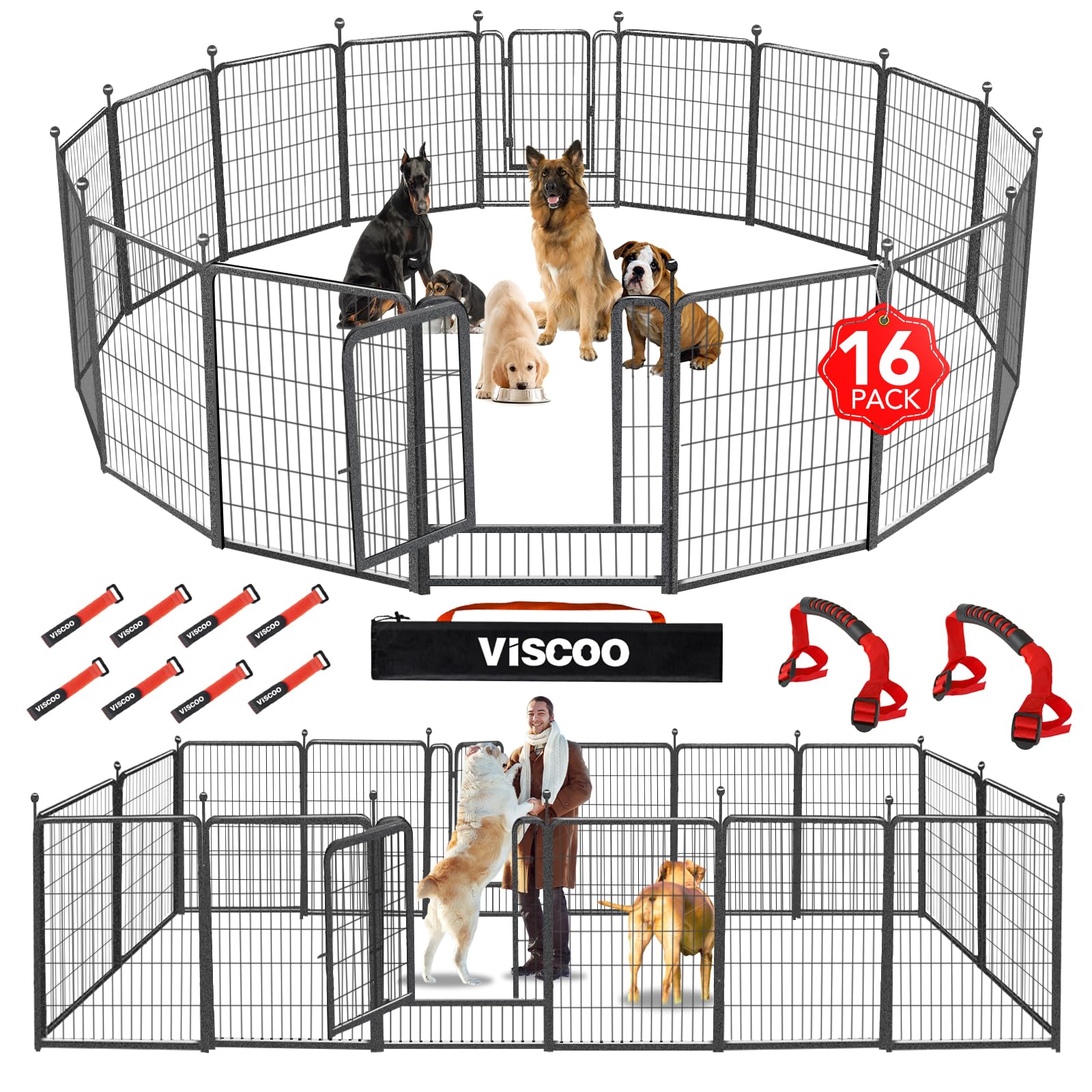 Viscoo dog playpen outdoor 16 panels 40-high creates a safe, spacious play area for dogs.