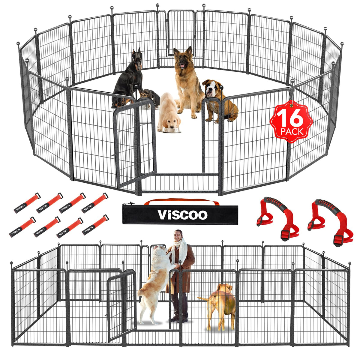 Viscoo dog playpen outdoor 16 panels 40-high creates a safe, spacious play area for dogs.