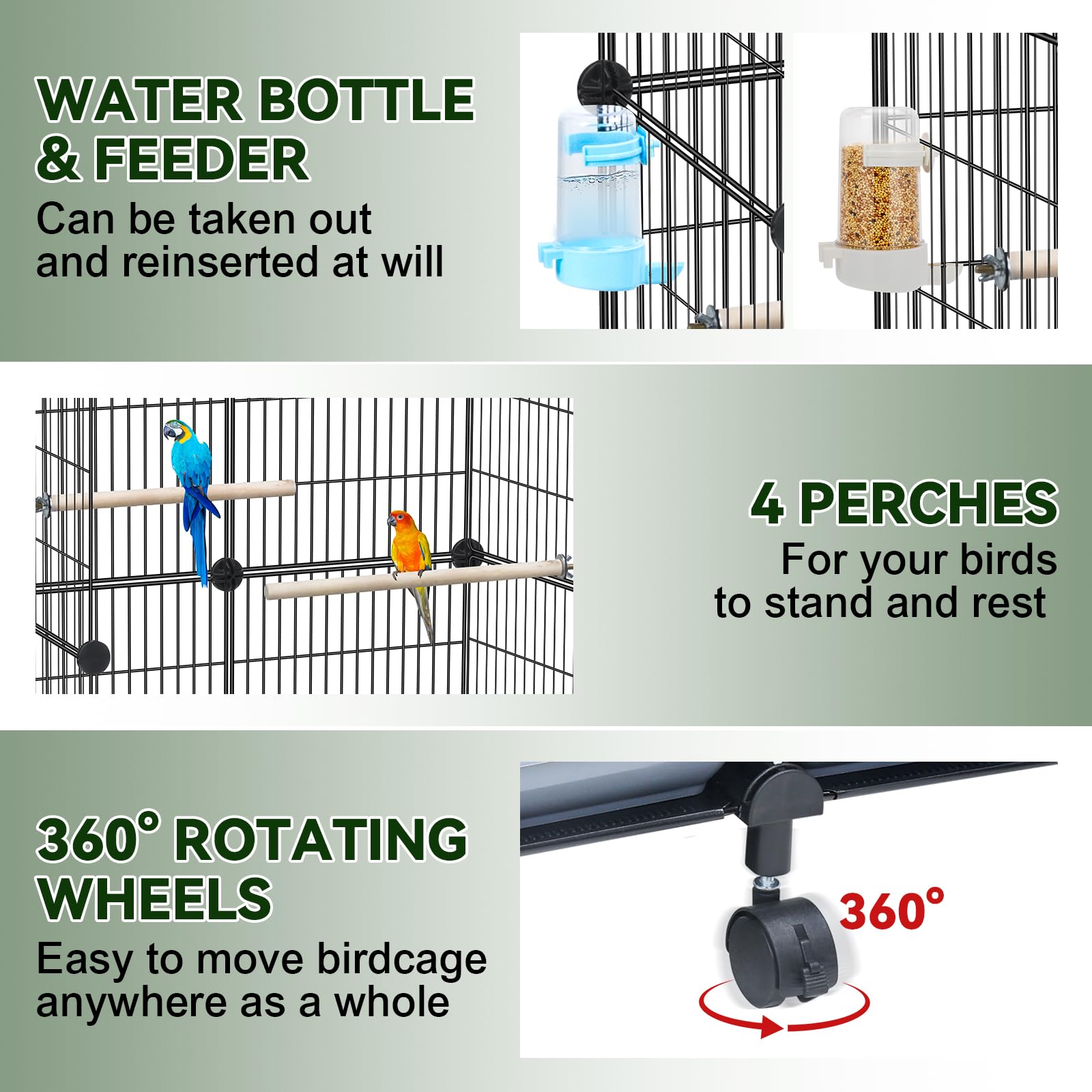 VISCOO cage interior with wooden perches for comfortable perching.