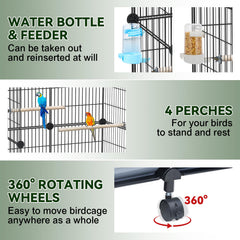 VISCOO cage interior with wooden perches for comfortable perching.