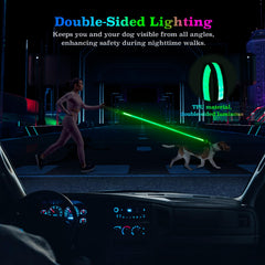 Visinite LED dog leash showcasing seven lighting modes for visibility