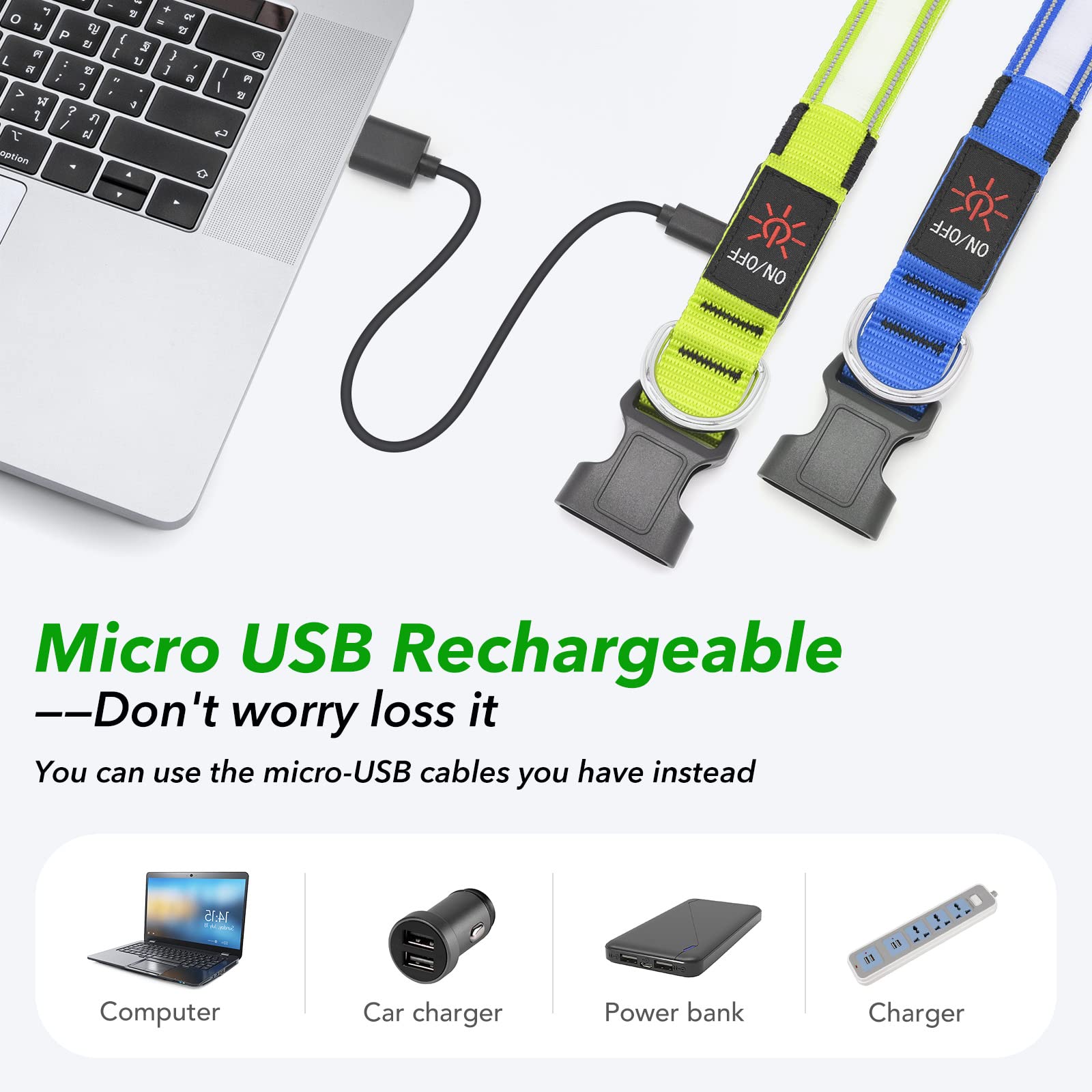 Visinite light up dog collar rechargeable battery provides long glow for extended outings