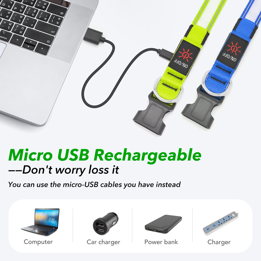 Visinite light up dog collar rechargeable battery provides long glow for extended outings