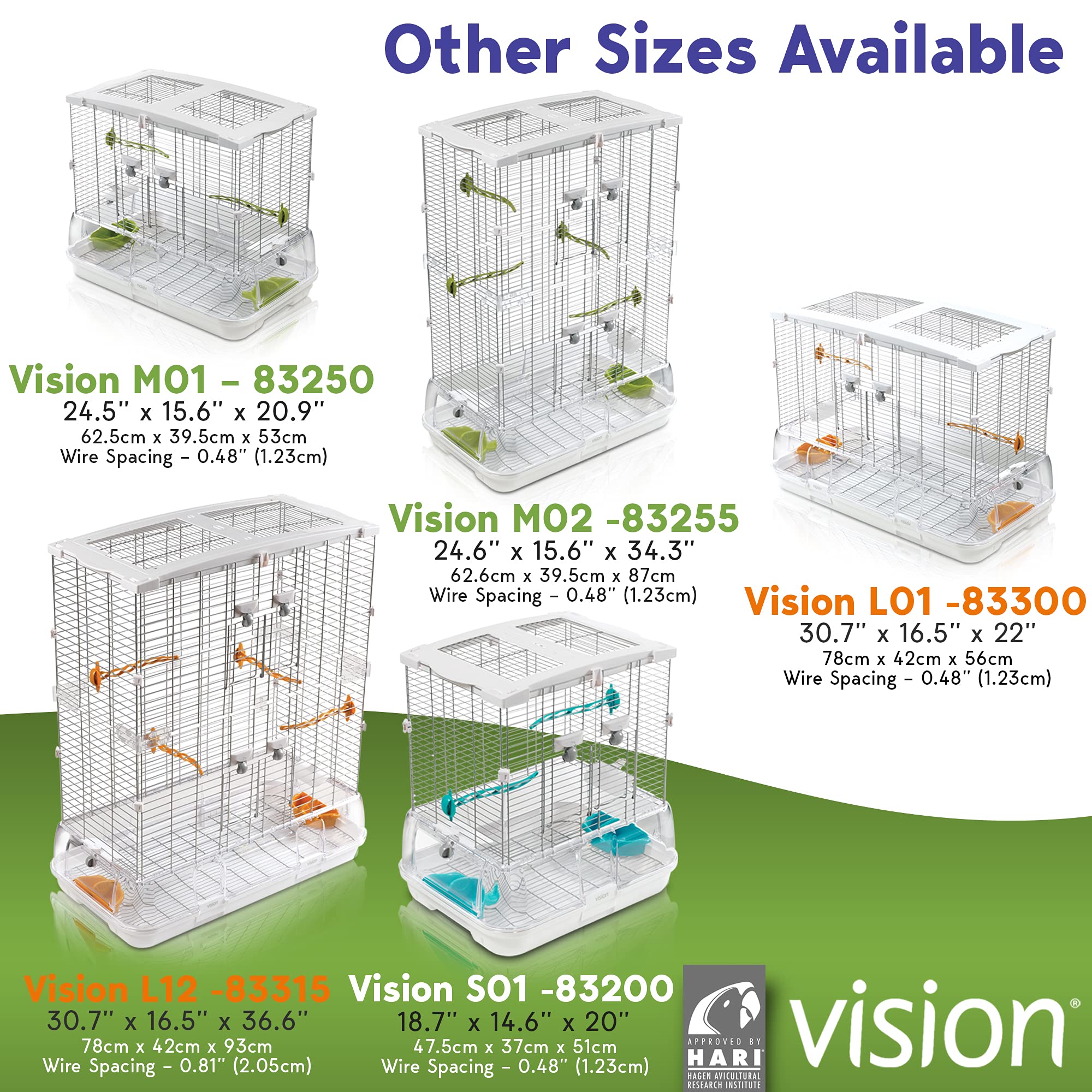 Vision M02 accessories include perches, toys and baths for enrichment.