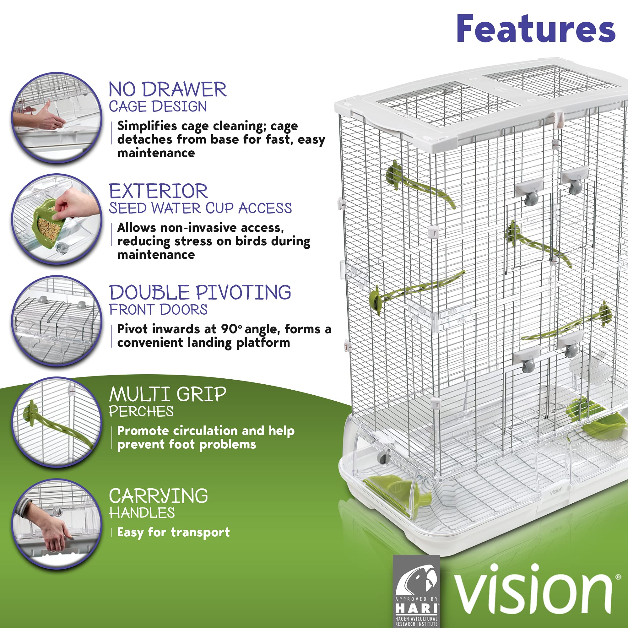 Vision M02 debris-guard-base detaches for fast cleaning and reduced mess.