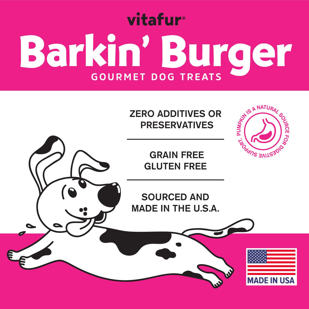 Vitafur Barkin Burger USA-made badge emphasizes local ingredients